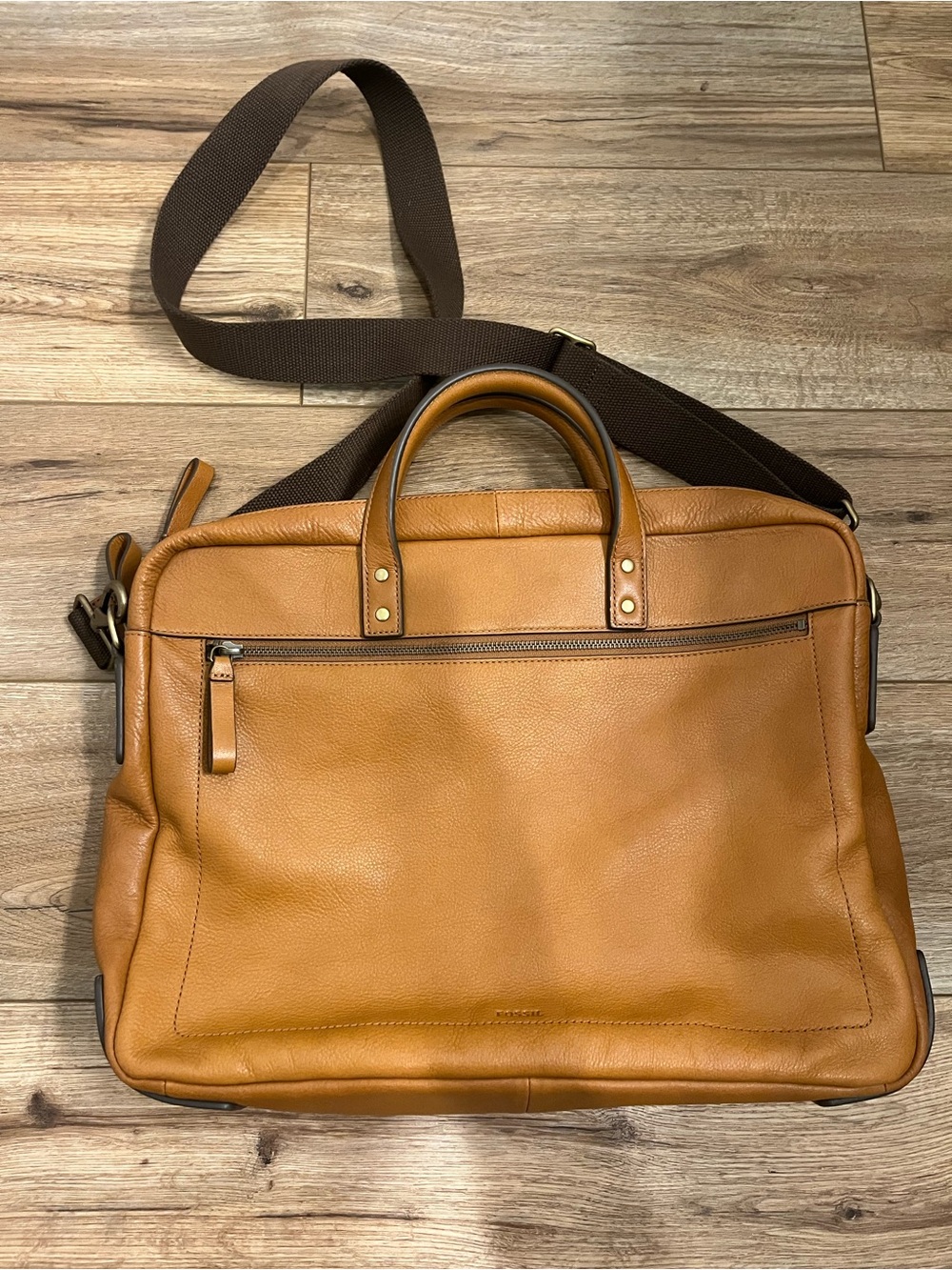 Fossil Tan Leather Briefcase with Brown Strap